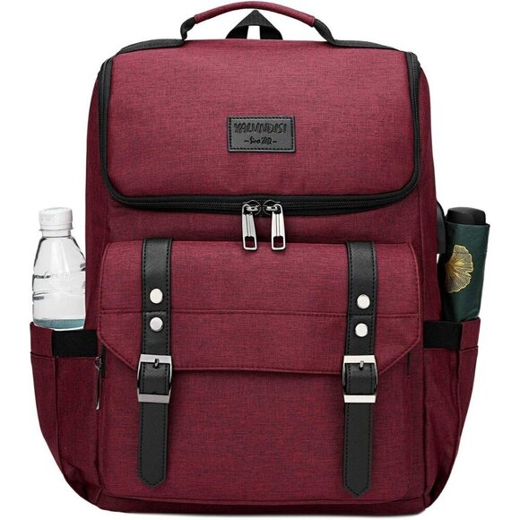 YALUNDISI Vintage Backpack Travel Red Laptop bag with USB Charging Port. main image 6